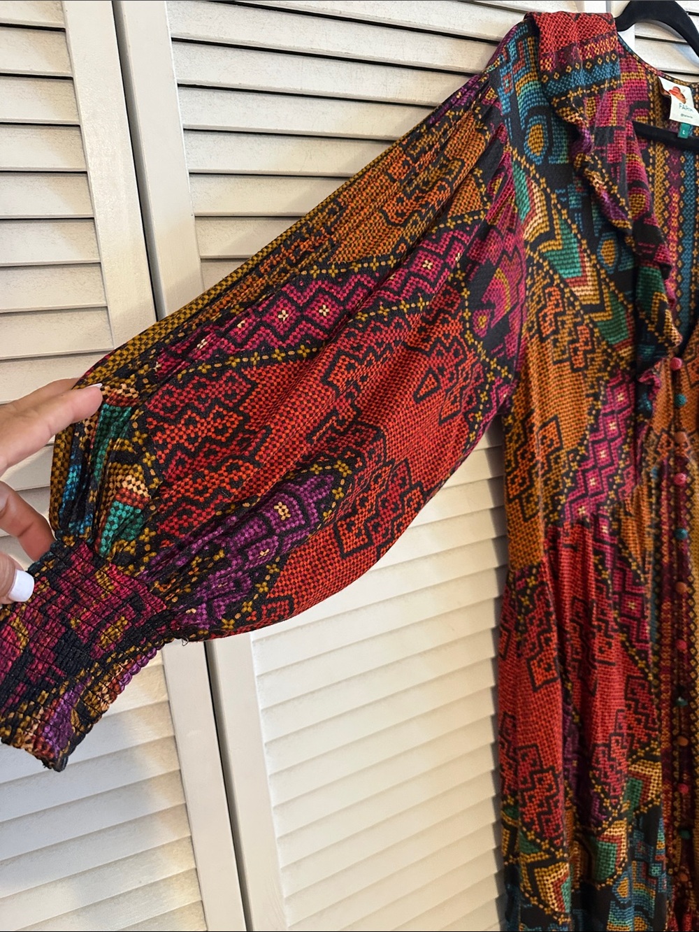 Farm Rio V-Neck Yawanawa Ruffle Boho Maxi Dress Size L - Runs a tad big - Picture 7 of 14
